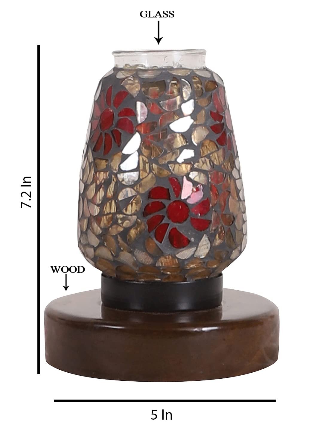 Brown Round Wood Multicolor Mosaic Glass Table Lamp -FD45