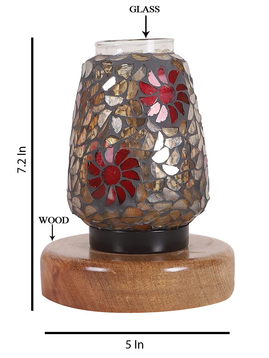 Natural Round Wood Multicolor Mosaic Glass Table Lamp -FD46