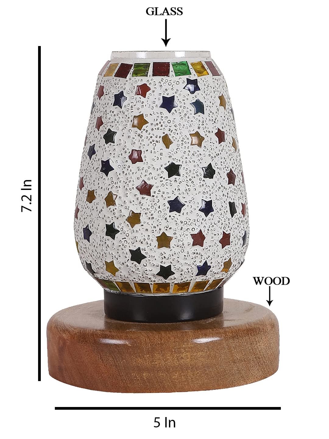 Natural Round Wood Multicolor Mosaic Glass Table Lamp -FD48