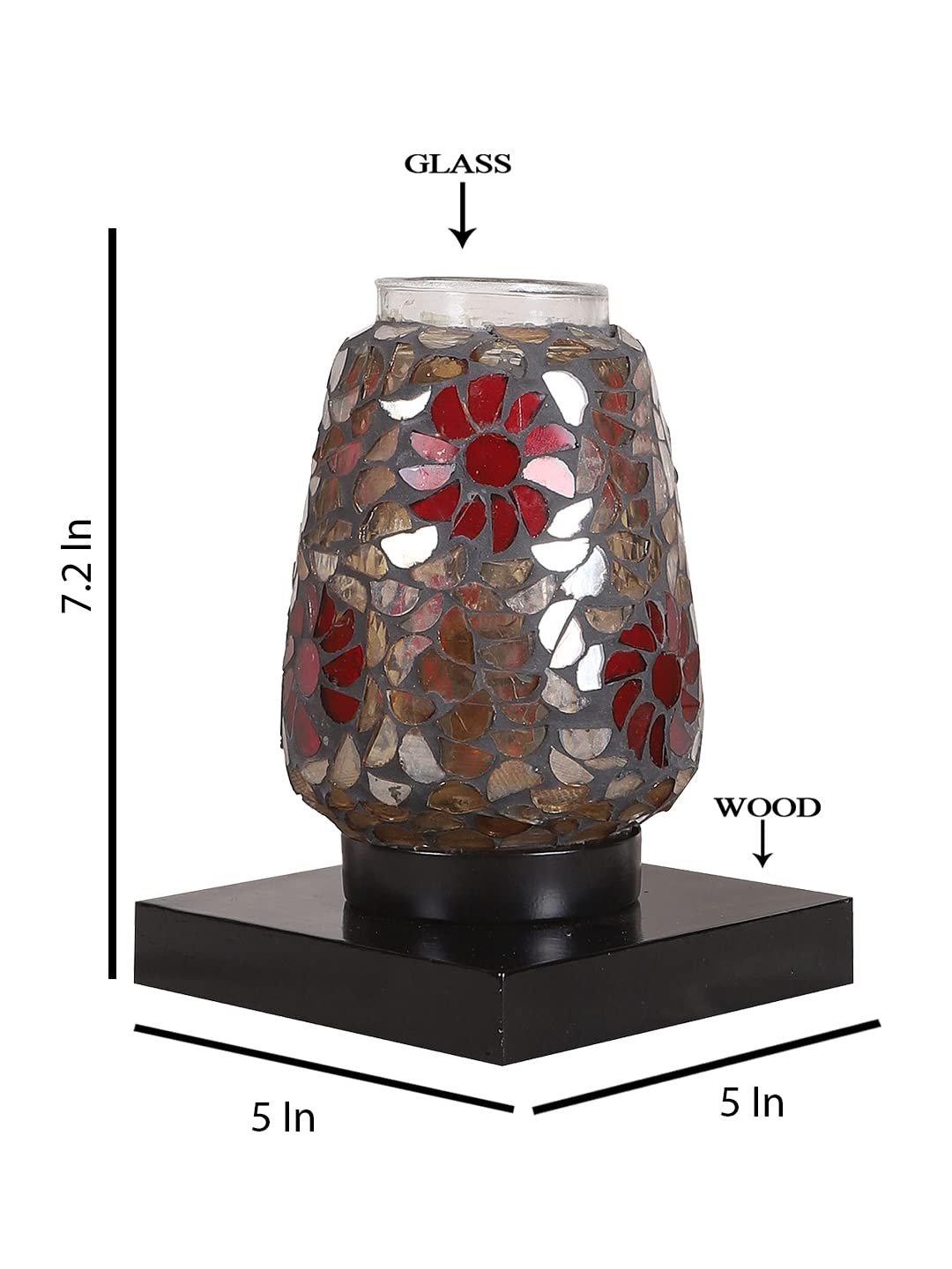 Black Square Wood Multicolor Mosaic Glass Table Lamp -FD52