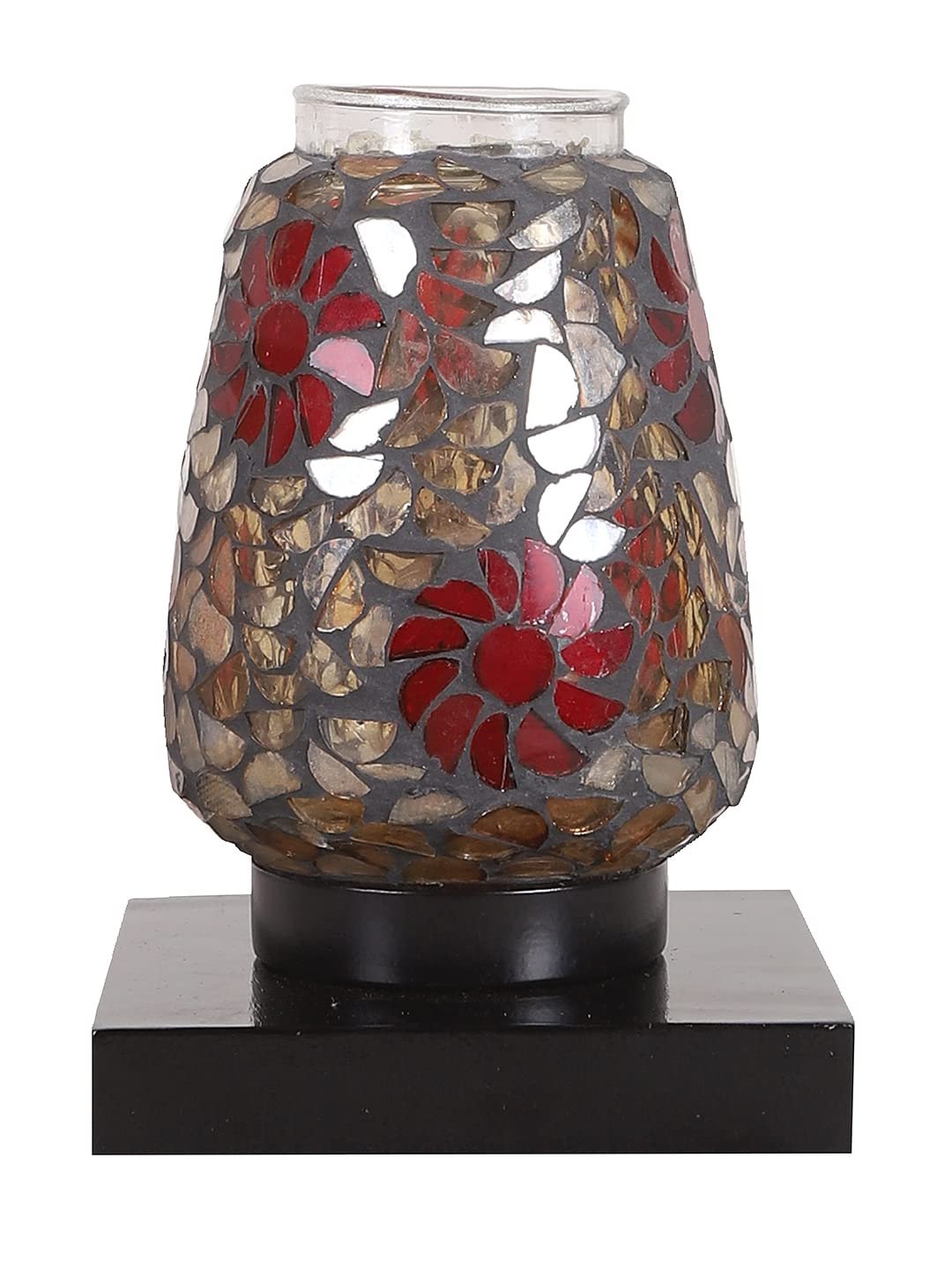 Black Square Wood Multicolor Mosaic Glass Table Lamp -FD52