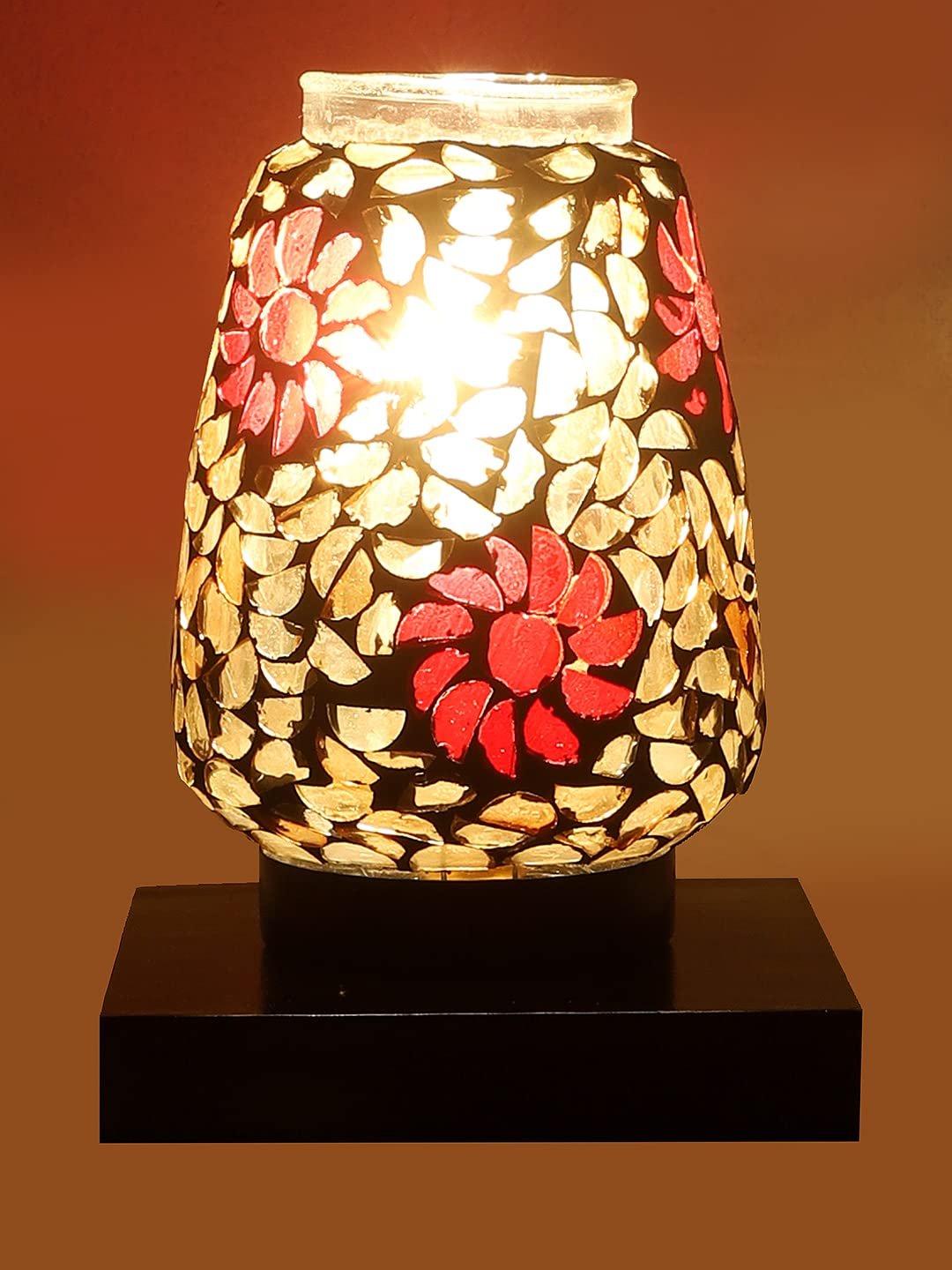 Black Square Wood Multicolor Mosaic Glass Table Lamp -FD52
