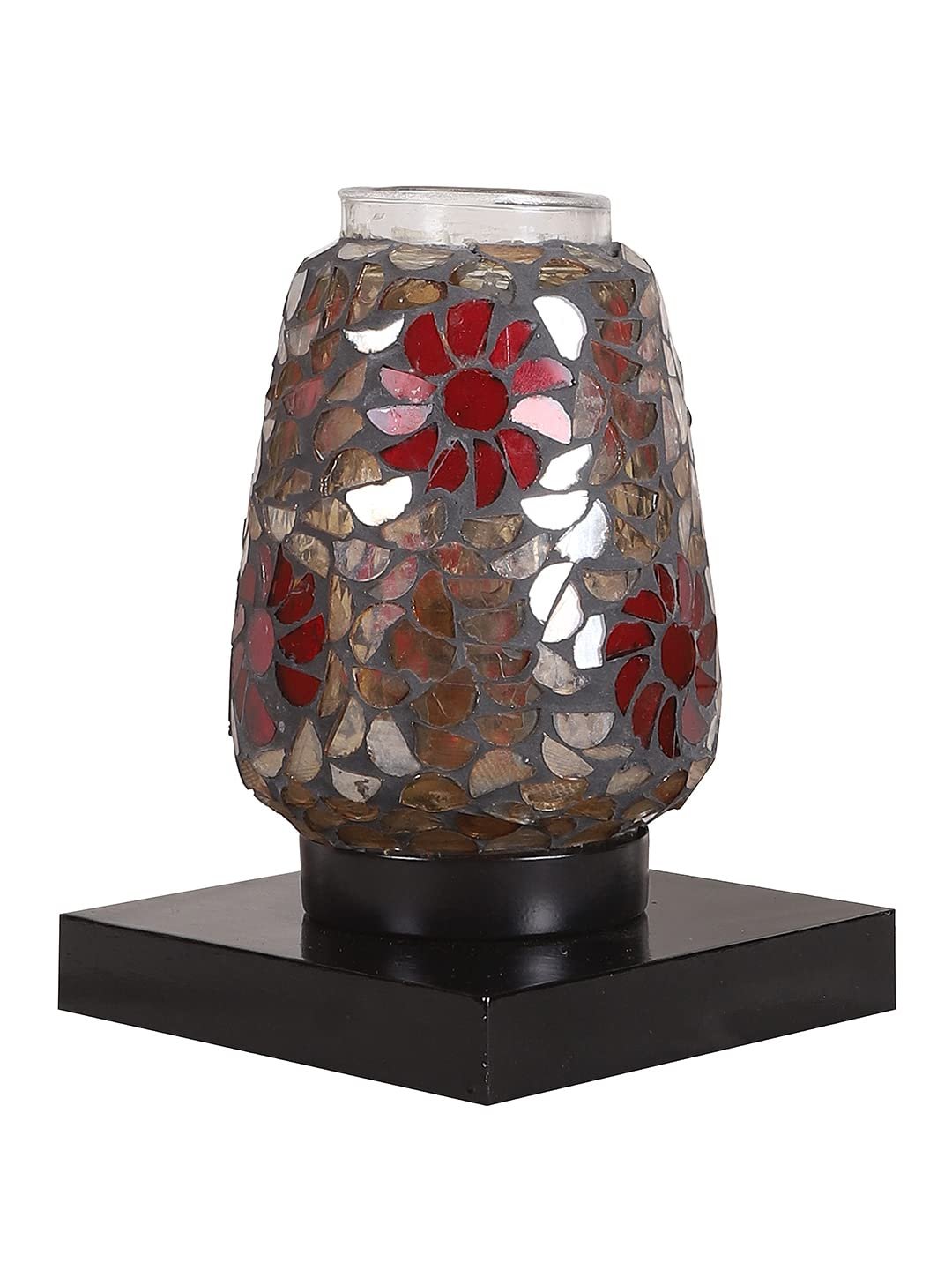 Black Square Wood Multicolor Mosaic Glass Table Lamp -FD52
