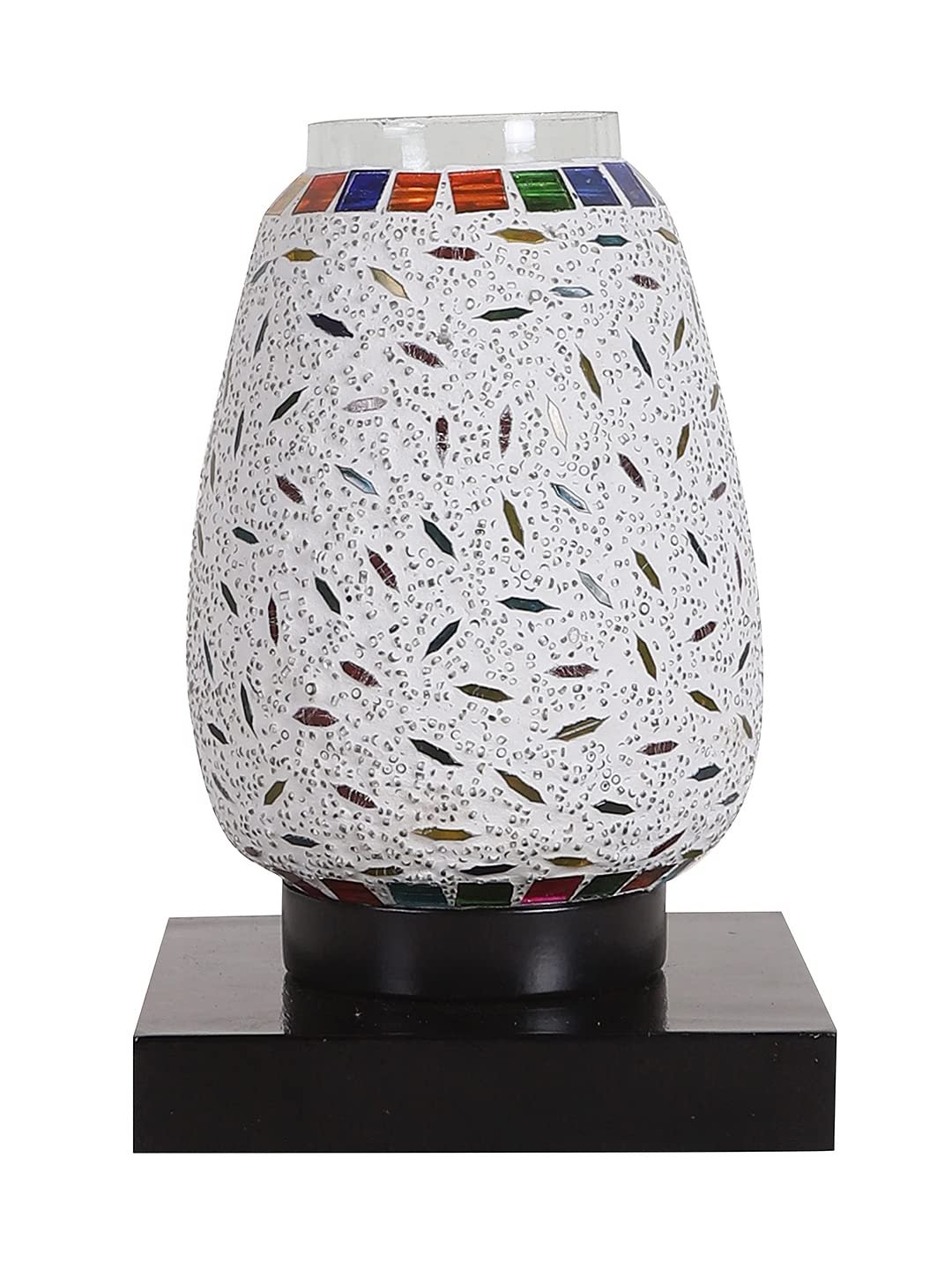 Black Square Wood Multicolor Mosaic Glass Table Lamp -FD53