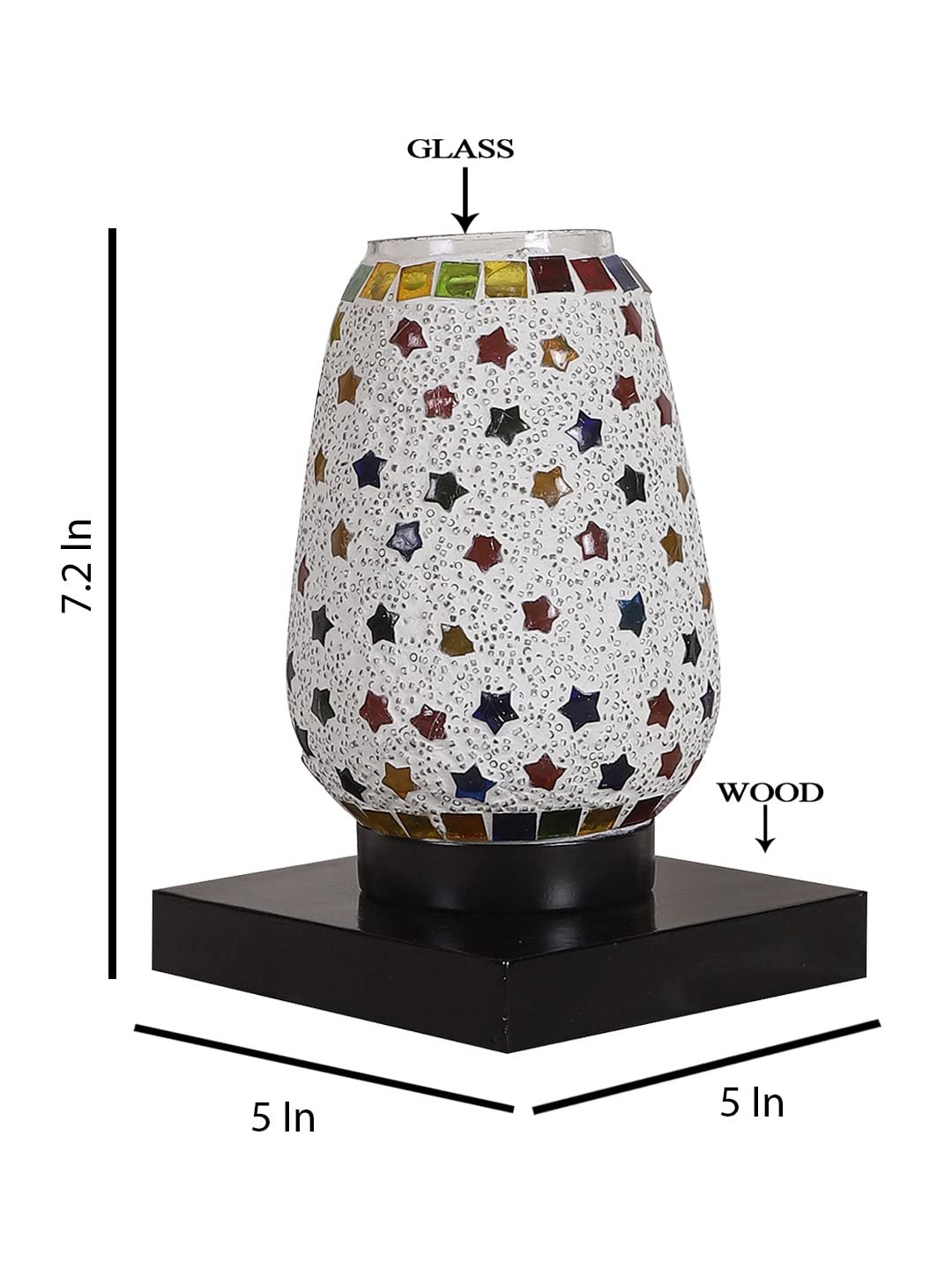 Black Square Wood Multicolor Mosaic Glass Table Lamp -FD54