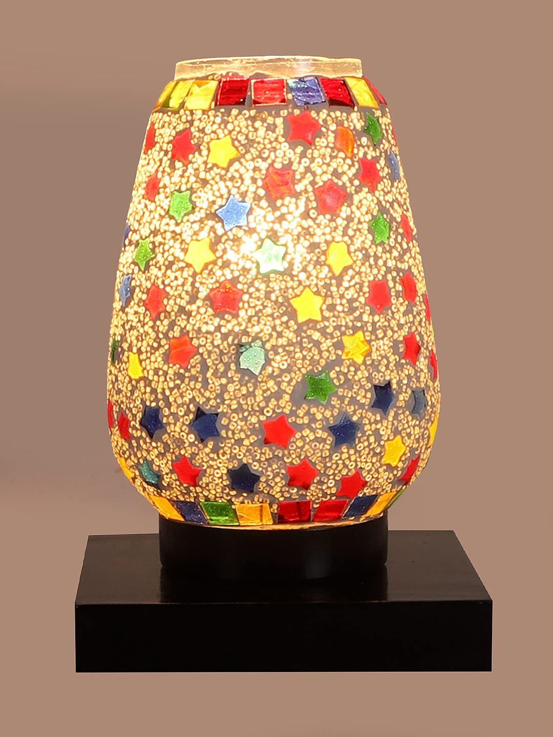 Black Square Wood Multicolor Mosaic Glass Table Lamp -FD54