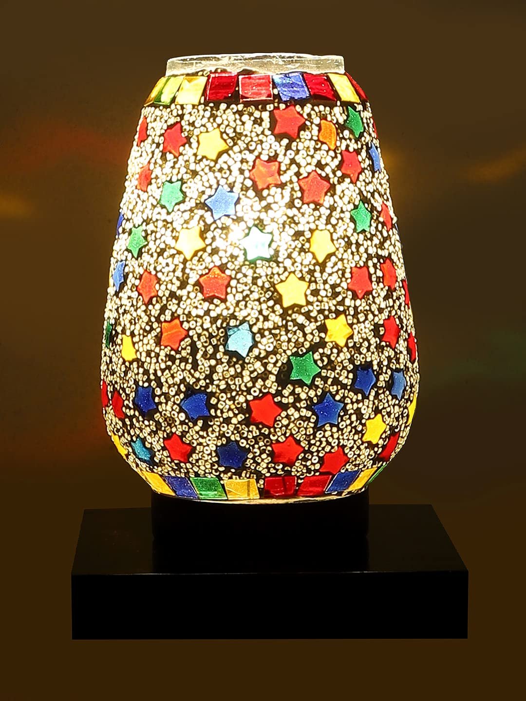 Black Square Wood Multicolor Mosaic Glass Table Lamp -FD54