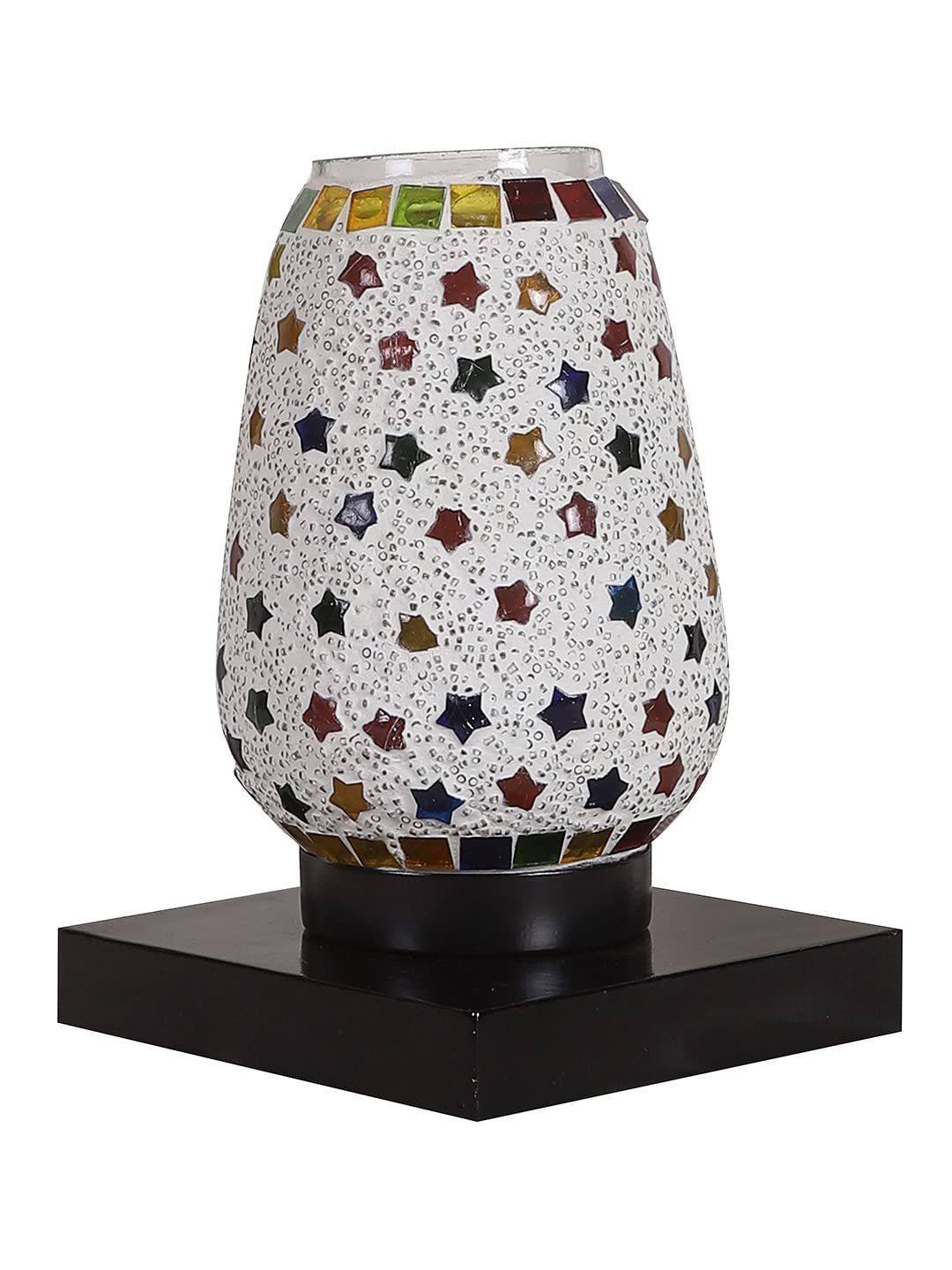 Black Square Wood Multicolor Mosaic Glass Table Lamp -FD54