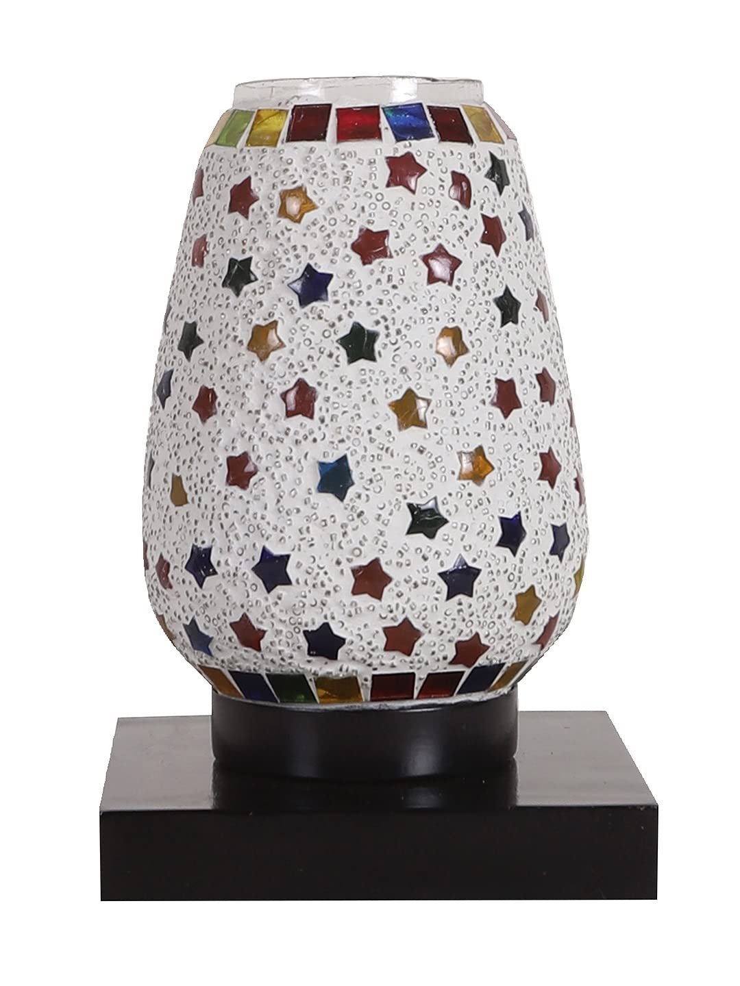 Black Square Wood Multicolor Mosaic Glass Table Lamp -FD54