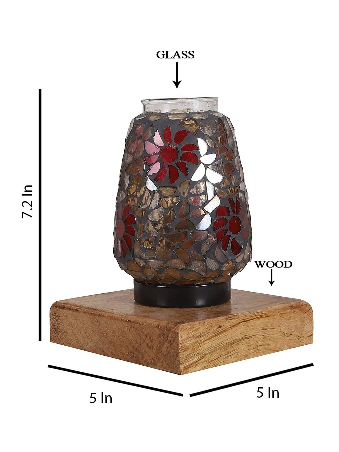 Natural Square Wood Multicolor Mosaic Glass Table Lamp -FD55
