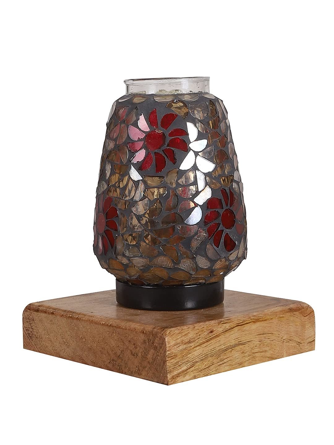 Natural Square Wood Multicolor Mosaic Glass Table Lamp -FD55
