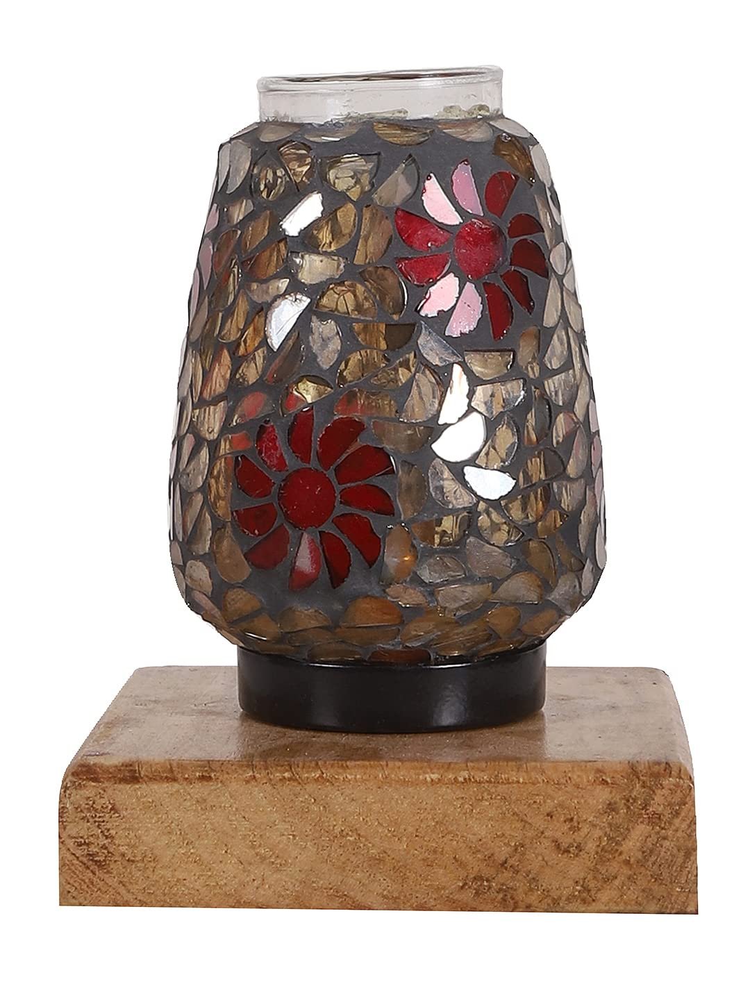 Natural Square Wood Multicolor Mosaic Glass Table Lamp -FD55
