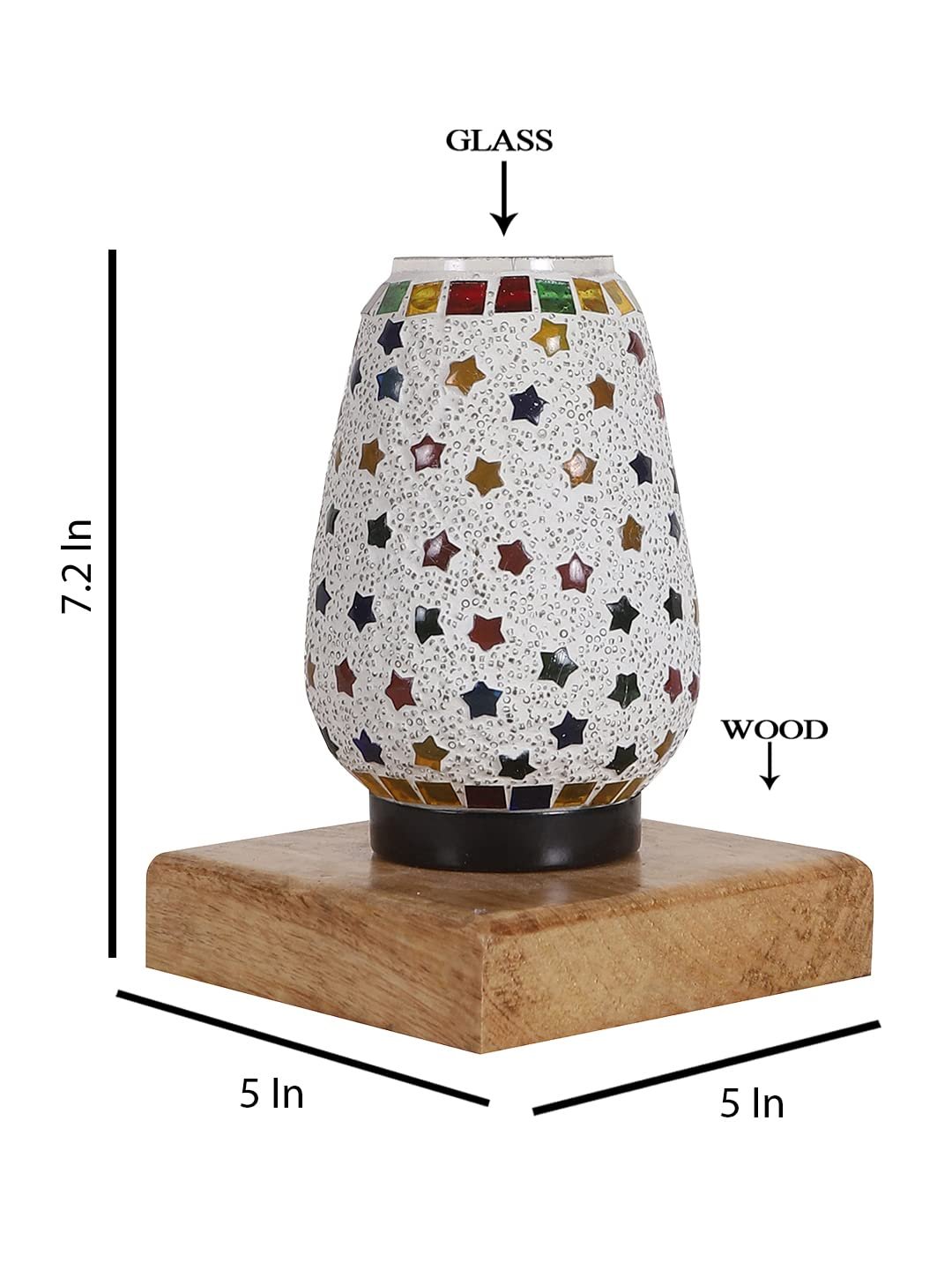 Natural Square Wood Multicolor Mosaic Glass Table Lamp -FD56