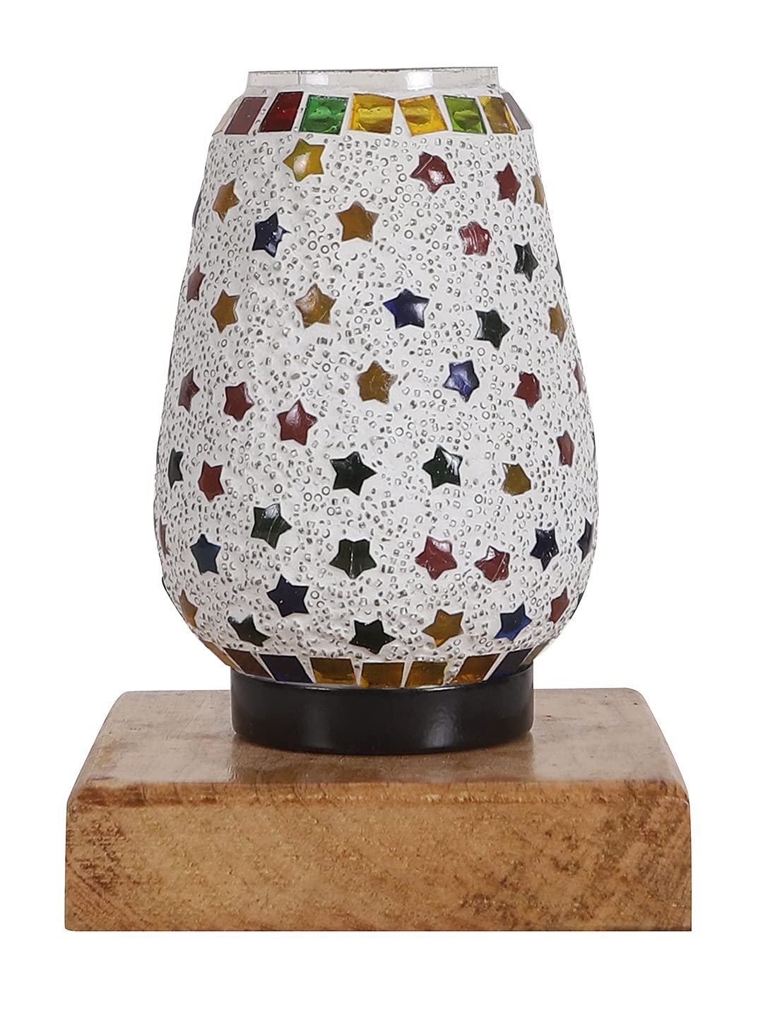 Natural Square Wood Multicolor Mosaic Glass Table Lamp -FD56
