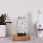 Natural Square Wood Multicolor Mosaic Glass Table Lamp -FD57