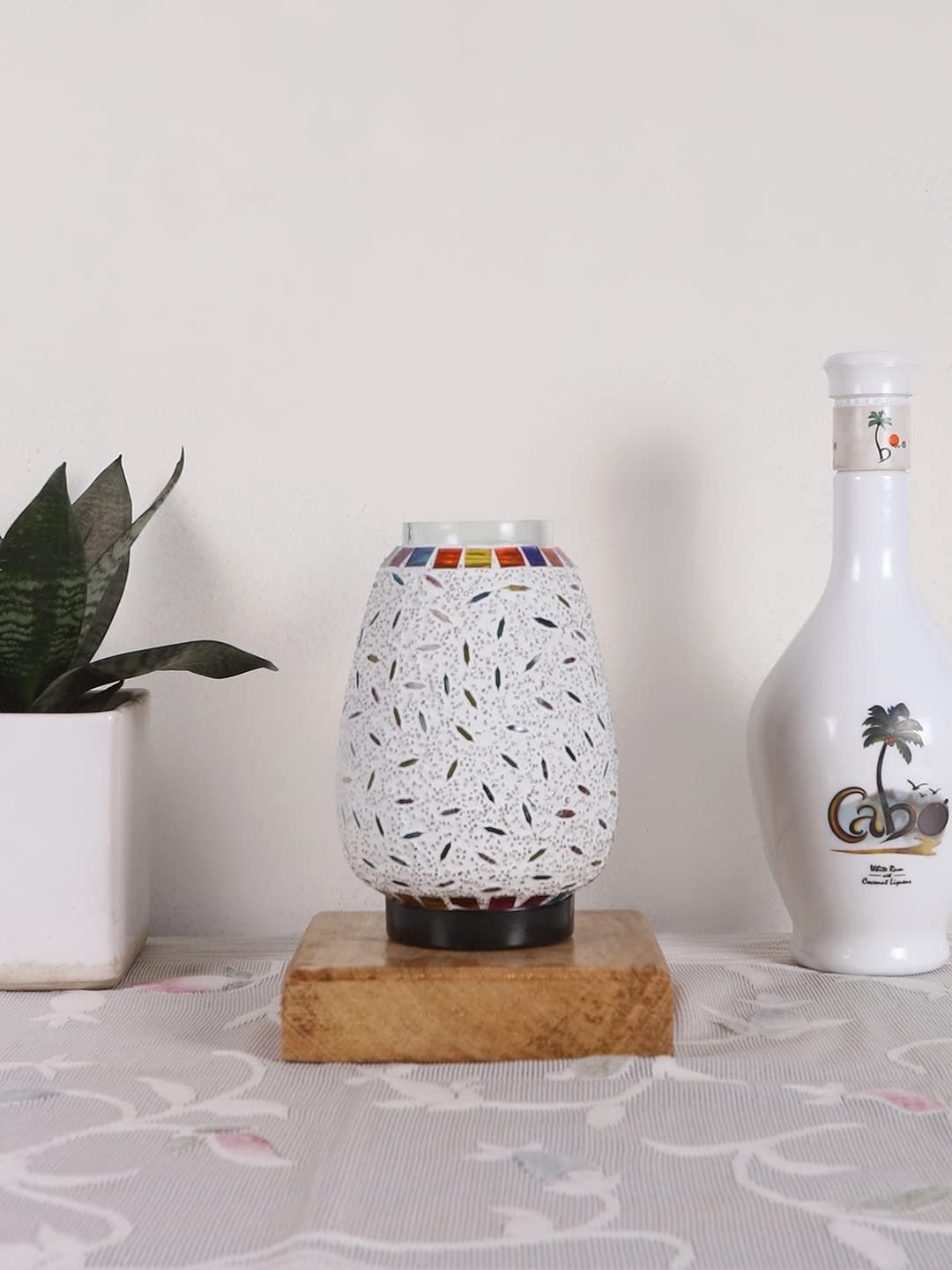 Natural Square Wood Multicolor Mosaic Glass Table Lamp -FD57