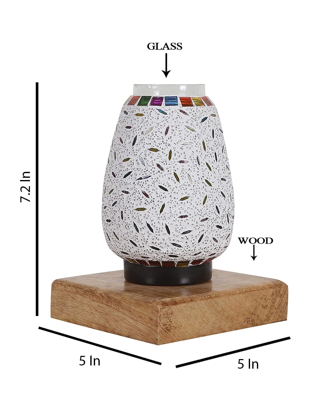Natural Square Wood Multicolor Mosaic Glass Table Lamp -FD57