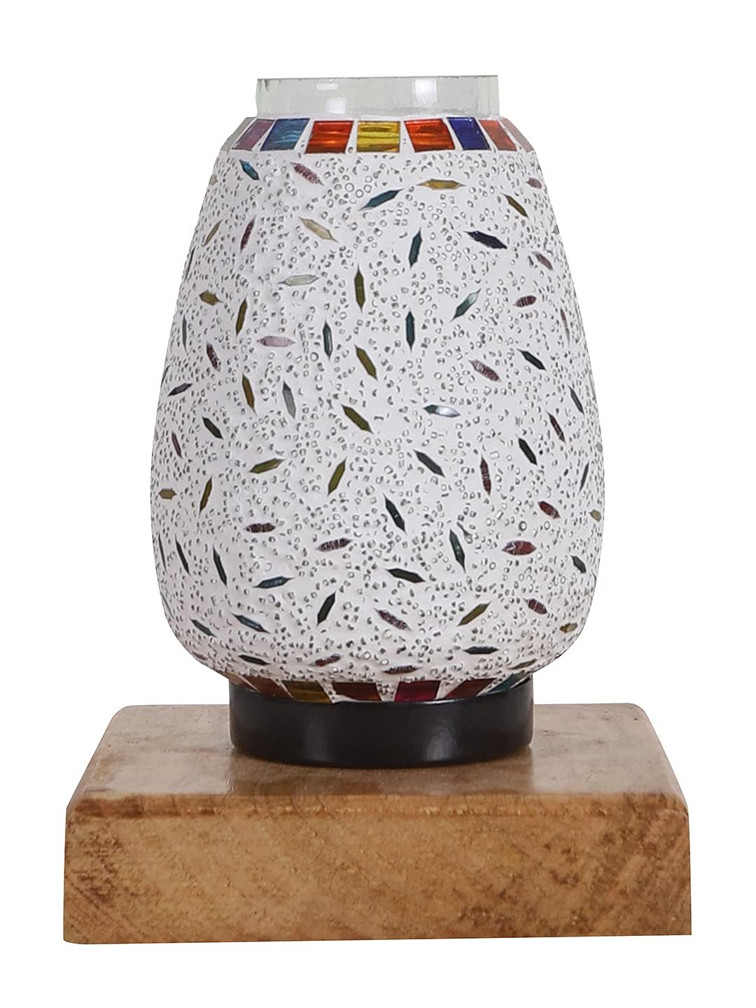 Natural Square Wood Multicolor Mosaic Glass Table Lamp -FD57