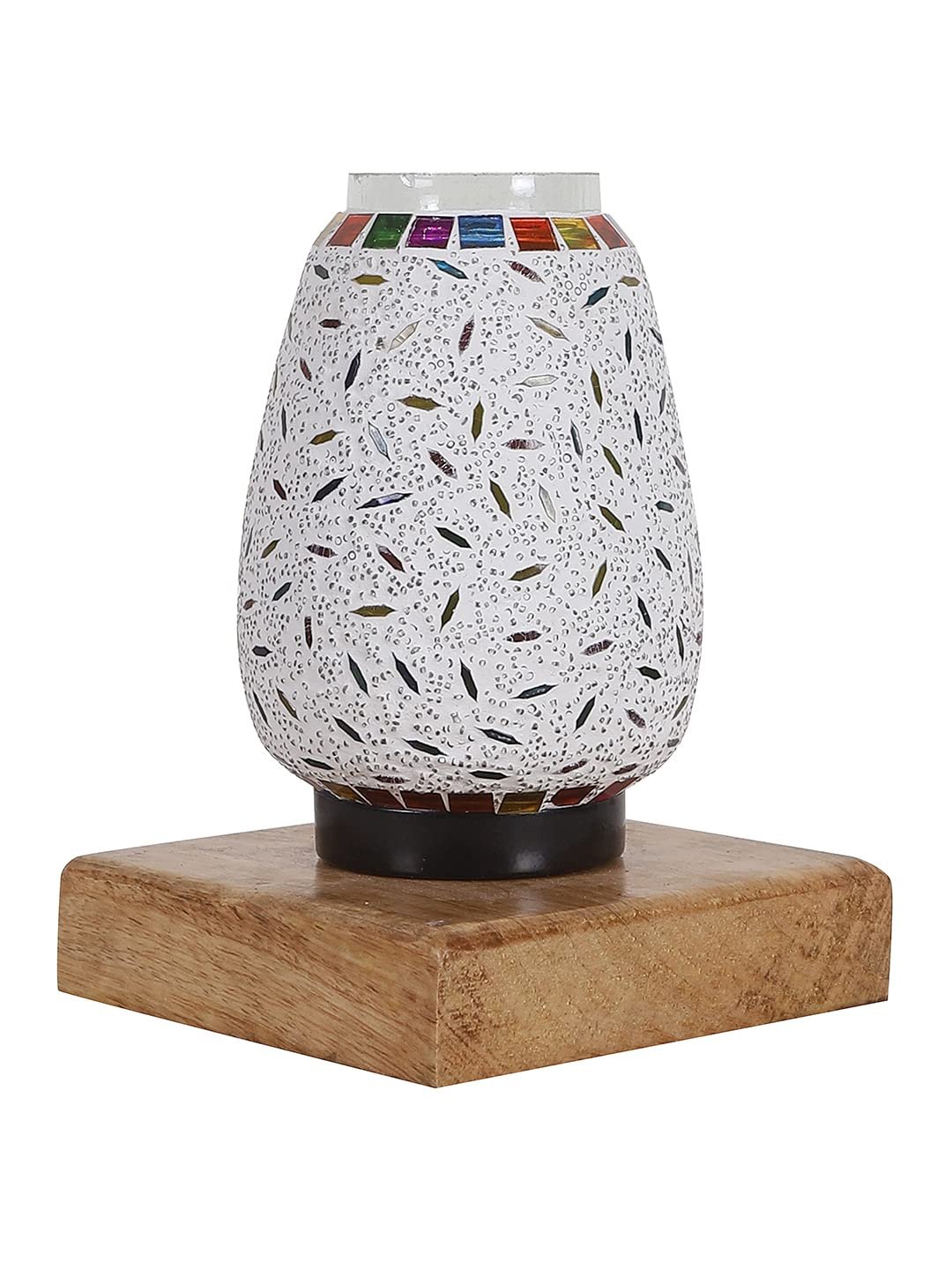 Natural Square Wood Multicolor Mosaic Glass Table Lamp -FD57