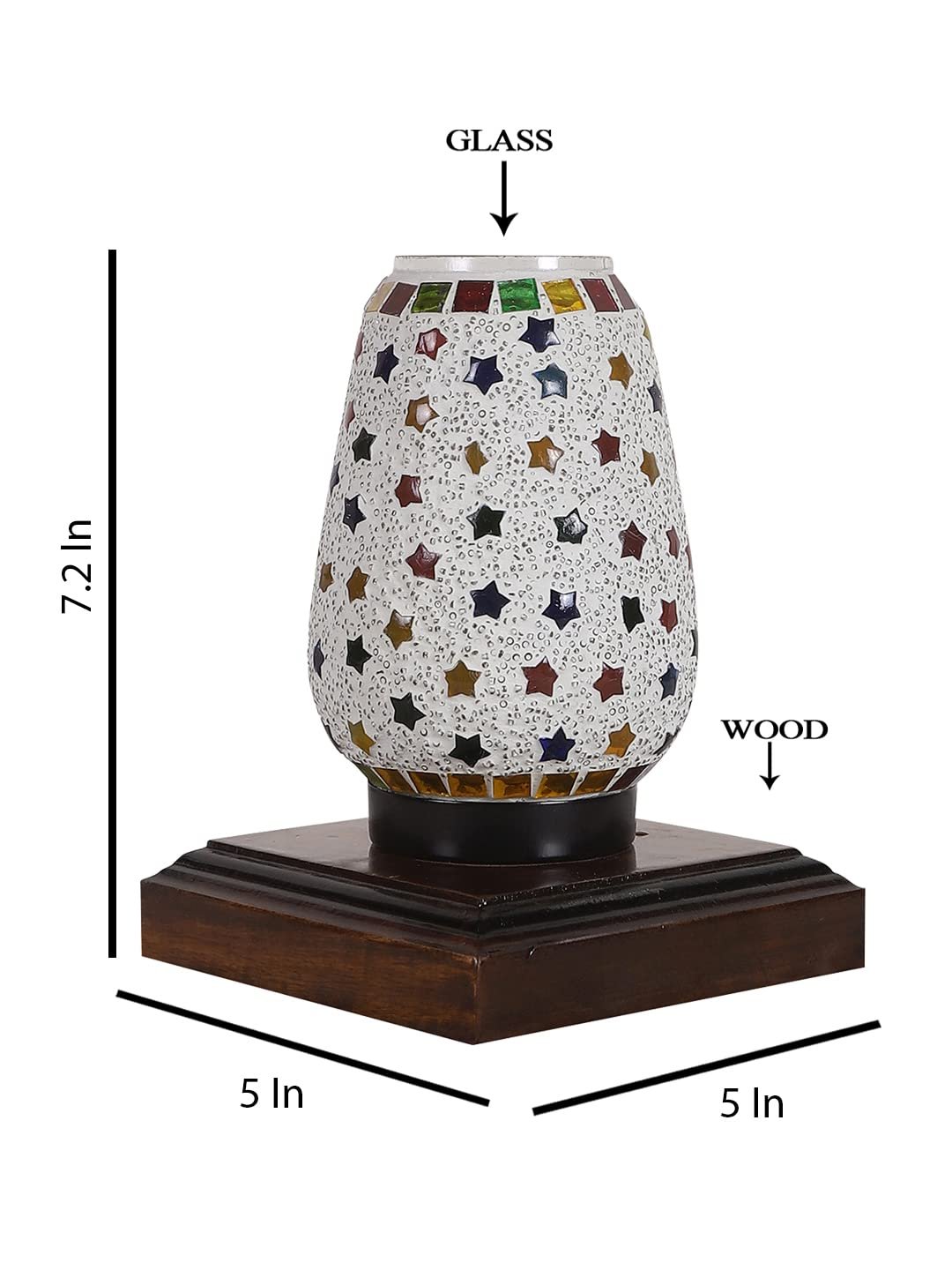 Dark Brown Square Wood Multicolor Mosaic Glass Table Lamp -FD58