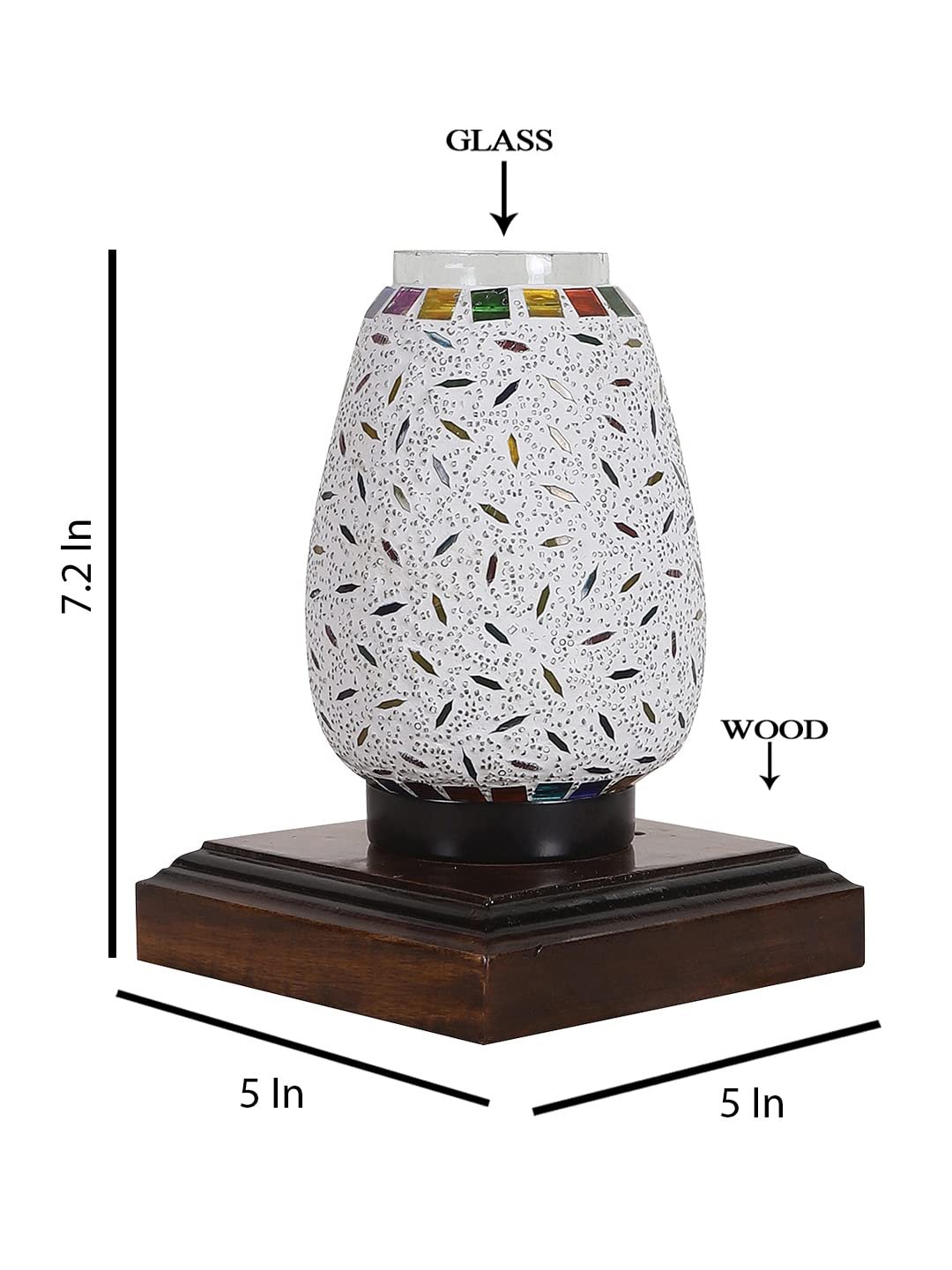 Dark Brown Square Wood Multicolor Mosaic Glass Table Lamp -FD59