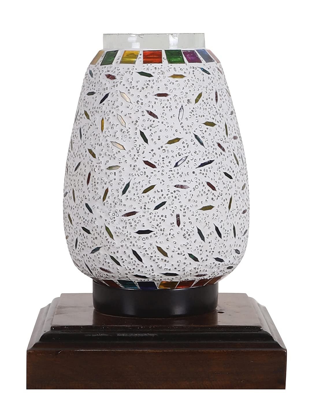 Dark Brown Square Wood Multicolor Mosaic Glass Table Lamp -FD59