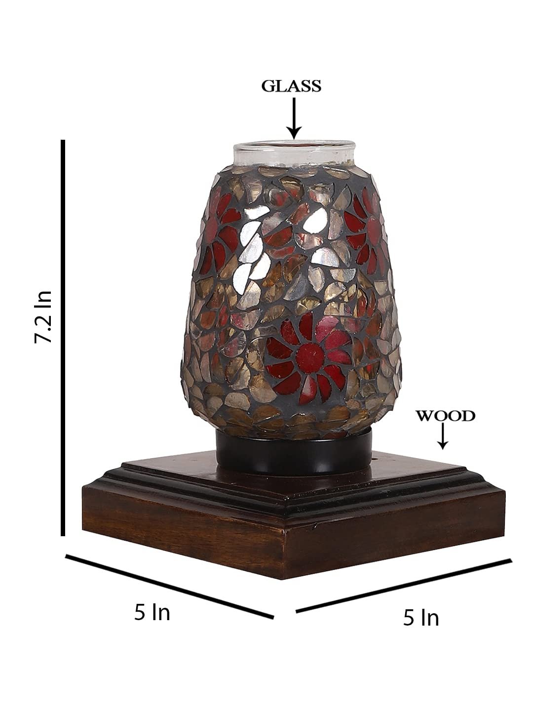 Dark Brown Square Wood Multicolor Mosaic Glass Table Lamp -FD60