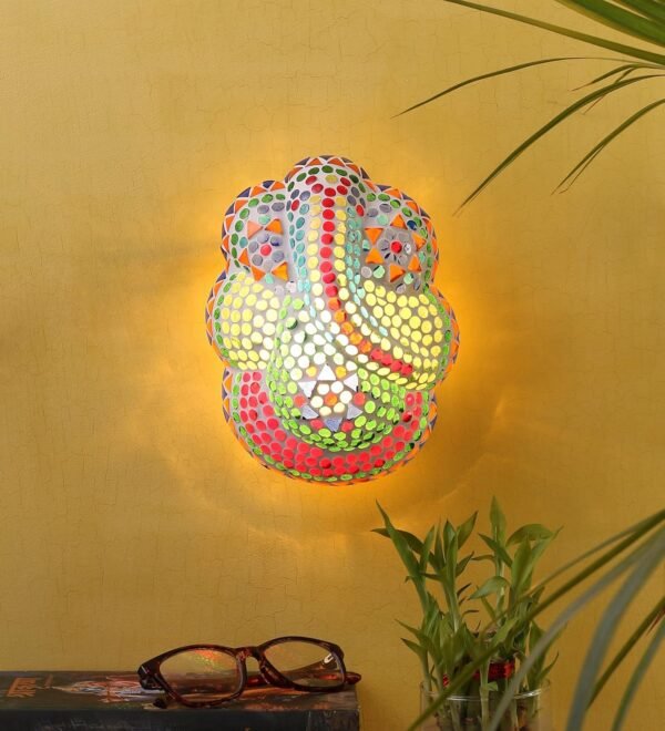 Multicolored Mosaic Ganesha Wall Mounted Light.
