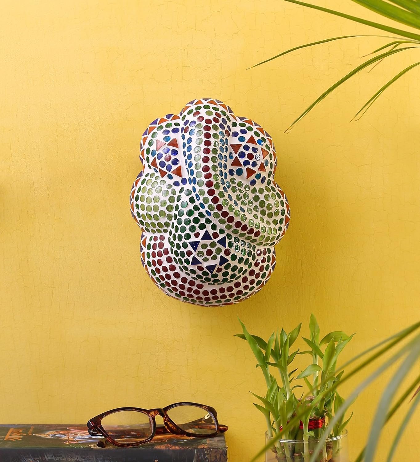 Multicolored Mosaic Ganesha Wall Mounted Light.