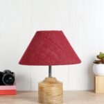 Wood Table lamp with Maroon Jute Shade