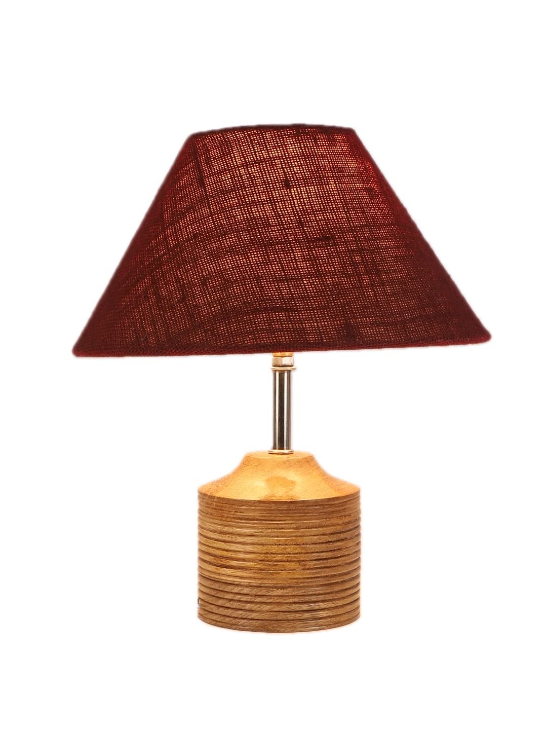 Wood Table lamp with Maroon Jute Shade