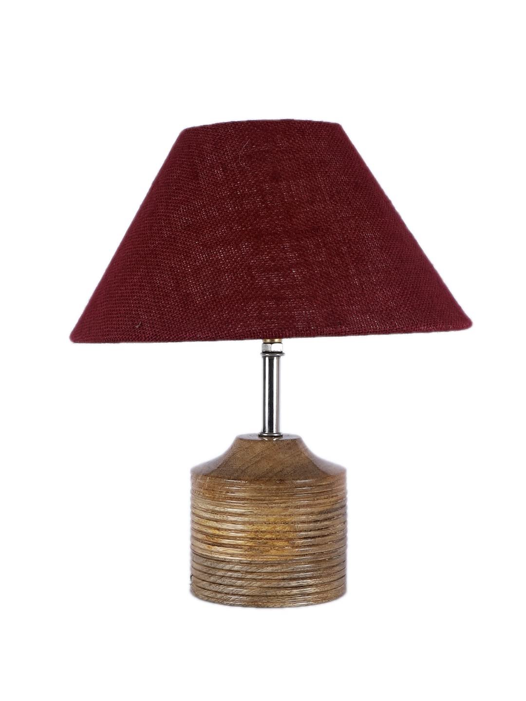Wood Table lamp with Maroon Jute Shade