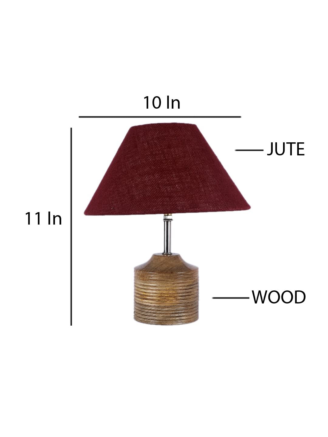 Wood Table lamp with Maroon Jute Shade
