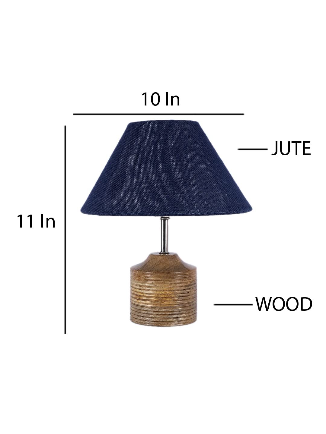 Wood Table lamp with Blue Jute Shade