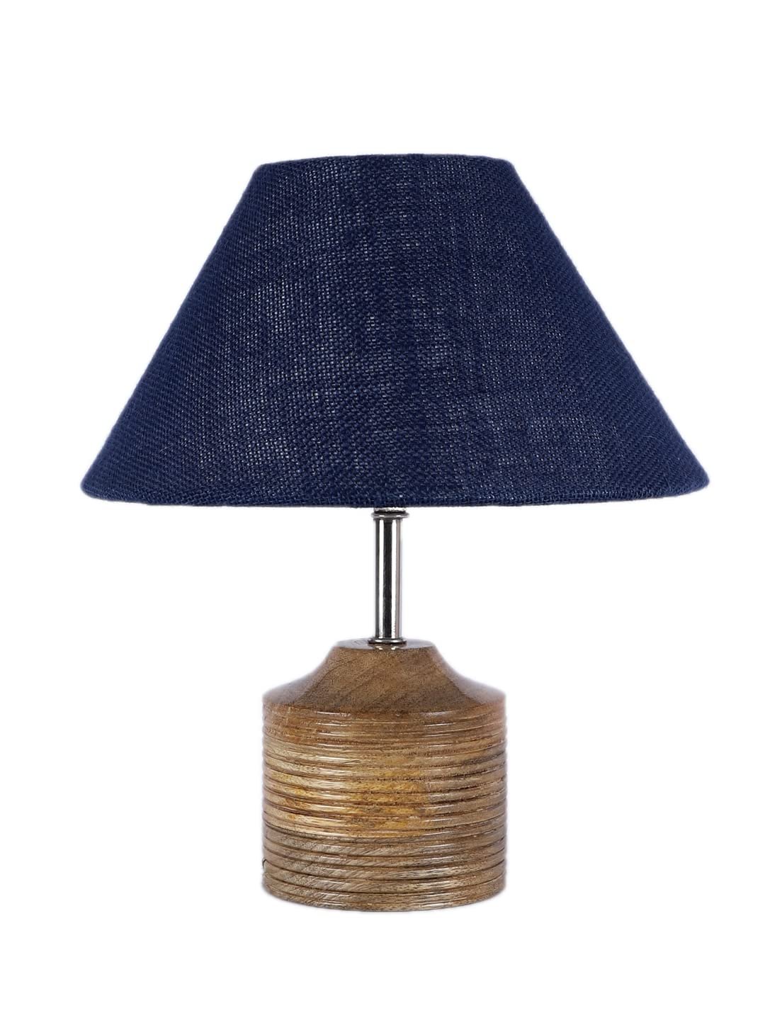 Wood Table lamp with Blue Jute Shade