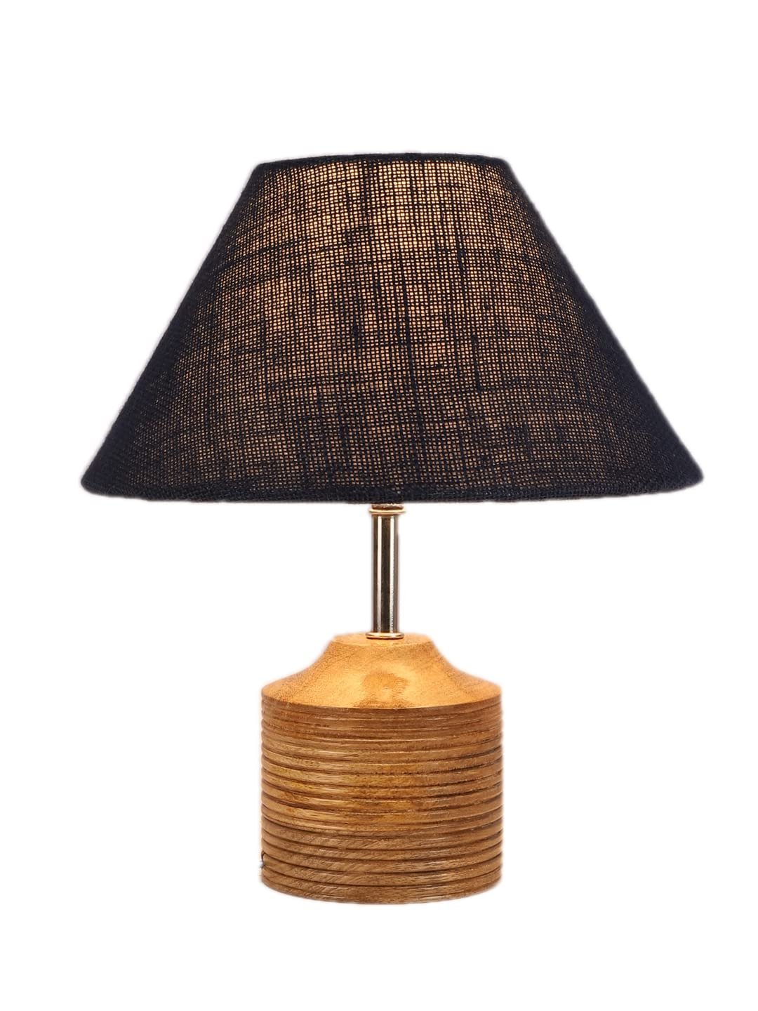 Wood Table lamp with Blue Jute Shade