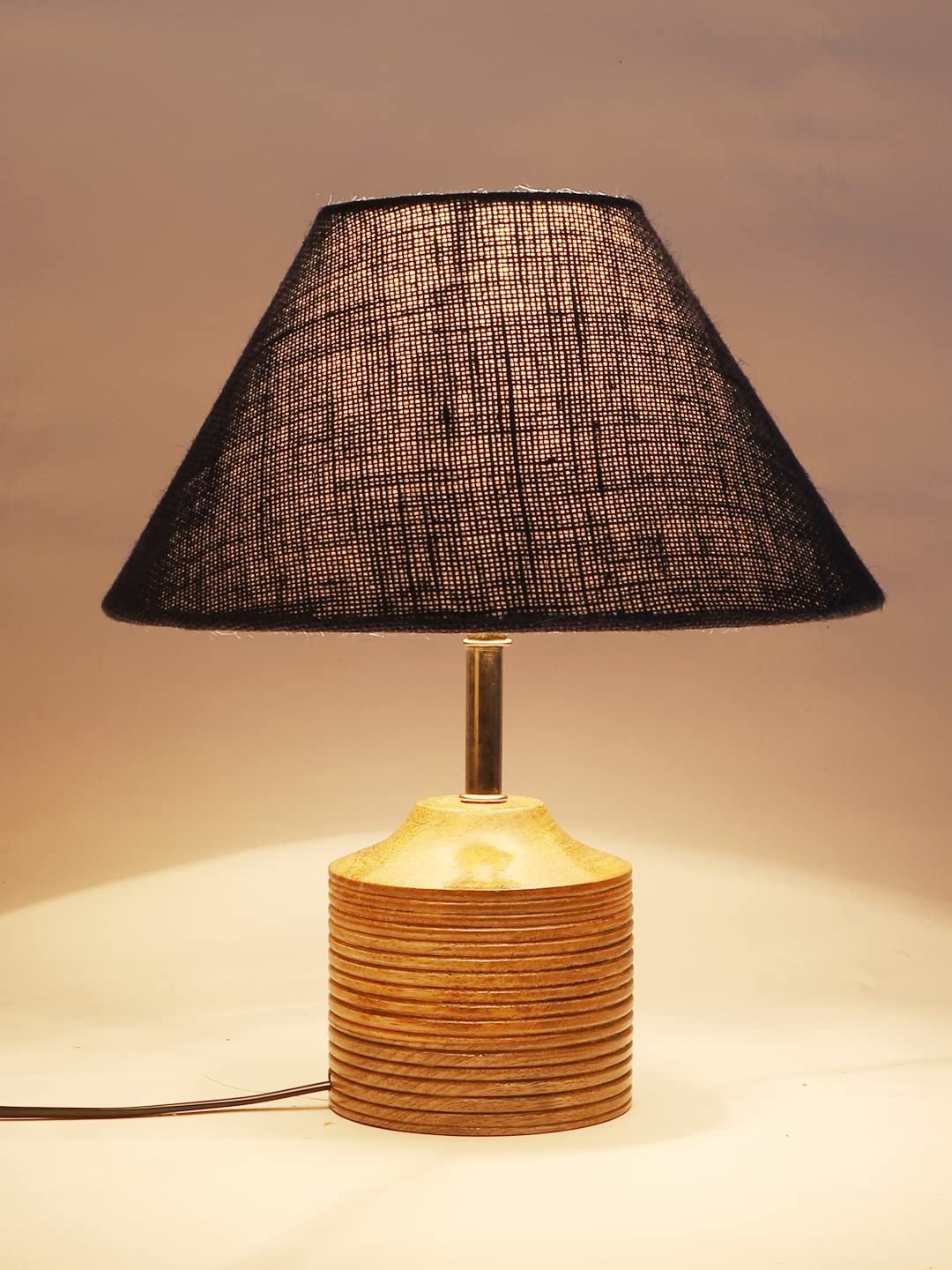 Wood Table lamp with Blue Jute Shade