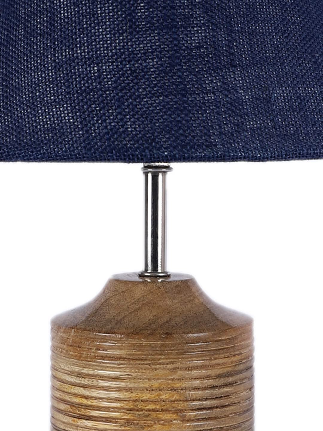 Wood Table lamp with Blue Jute Shade