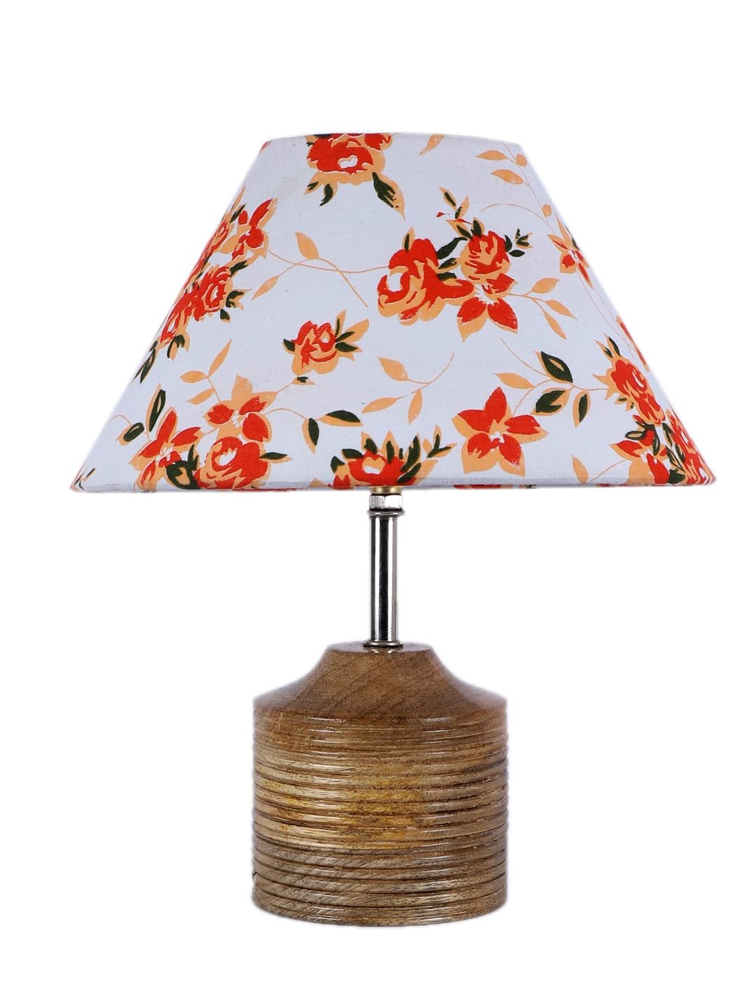 Wood Table lamp with Multicolor Cotton Shade