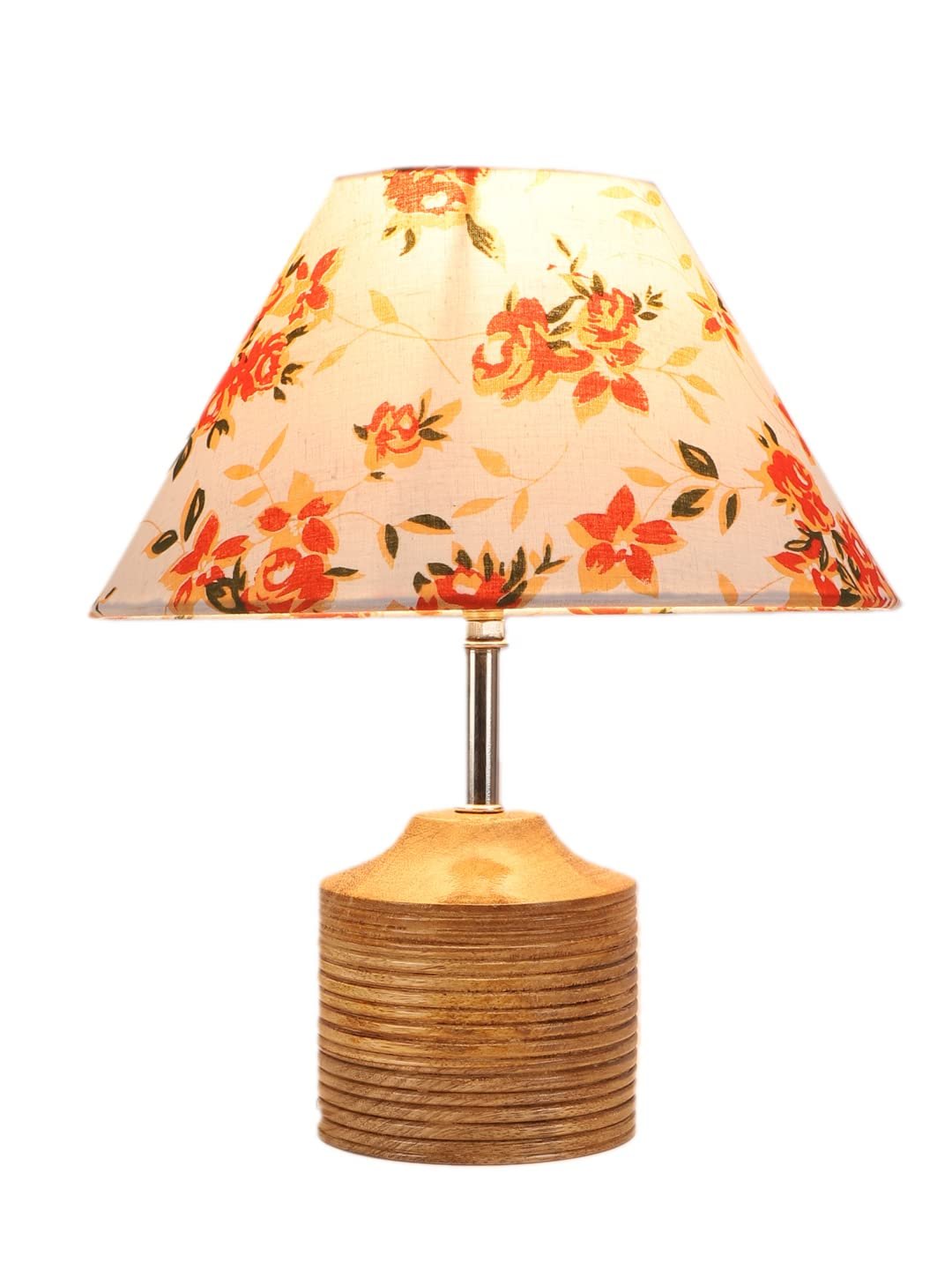 Wood Table lamp with Multicolor Cotton Shade