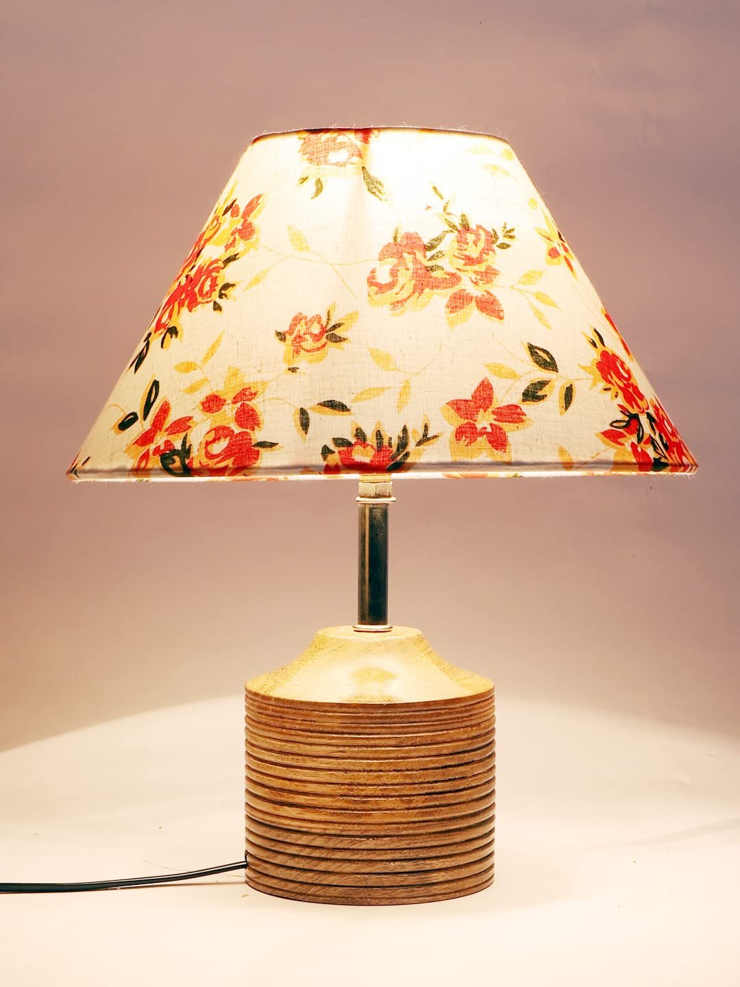 Wood Table lamp with Multicolor Cotton Shade