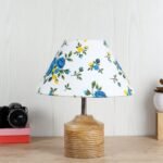 Wood Table lamp with Multicolor Cotton Shade