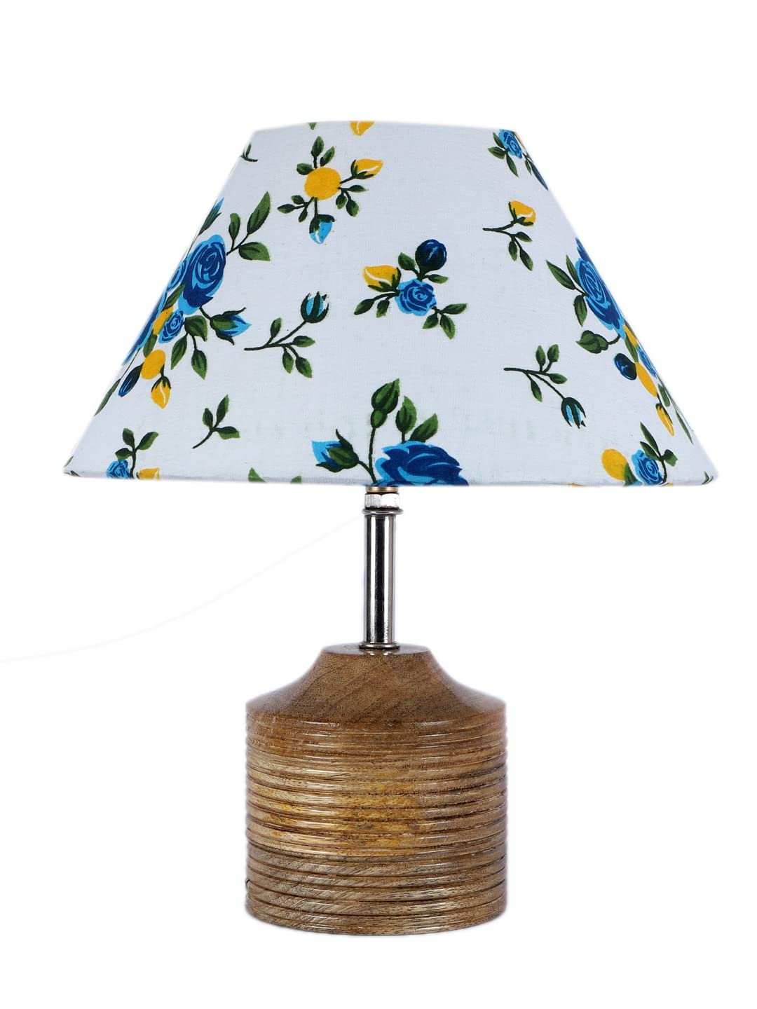 Wood Table lamp with Multicolor Cotton Shade