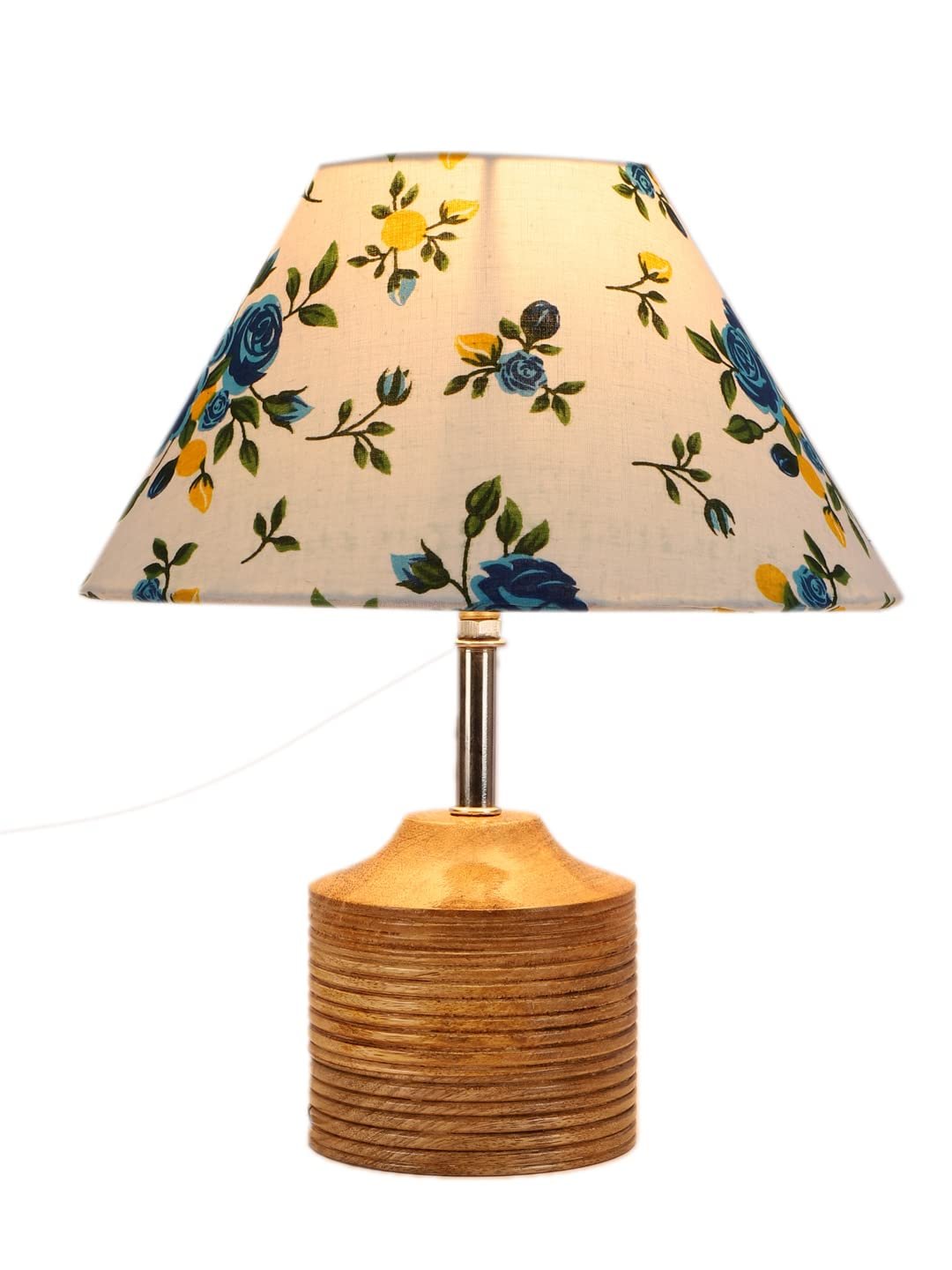 Wood Table lamp with Multicolor Cotton Shade