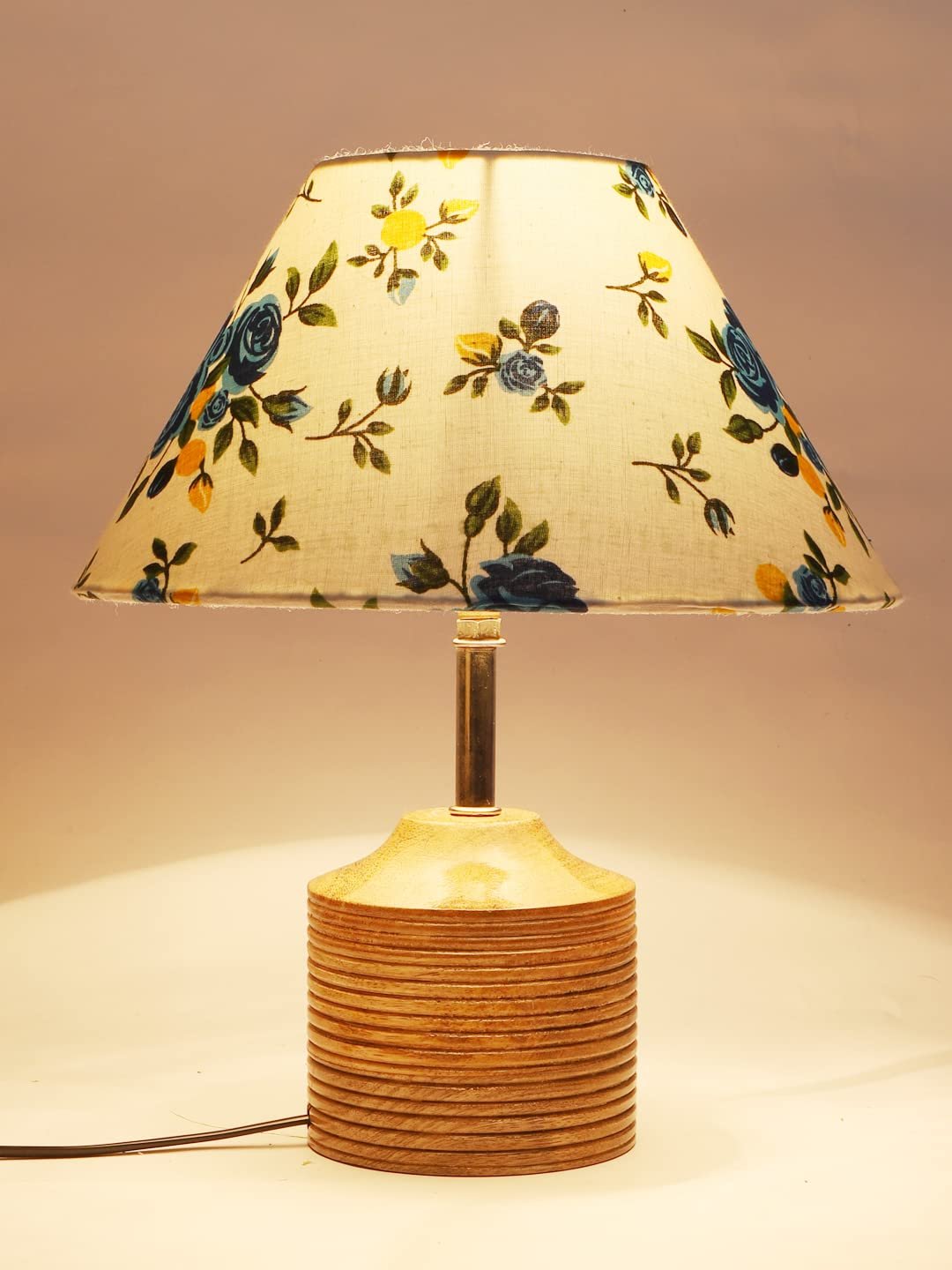 Wood Table lamp with Multicolor Cotton Shade