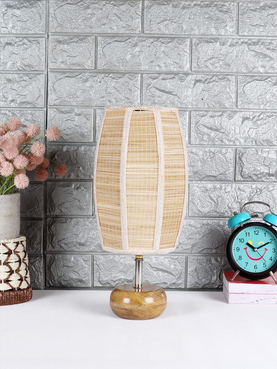 Wood Table lamp with Dholak Bamboo Shade