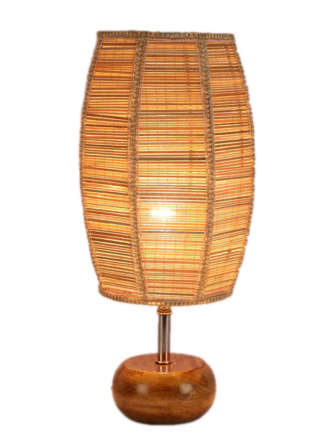 Wood Table lamp with Dholak Bamboo Shade