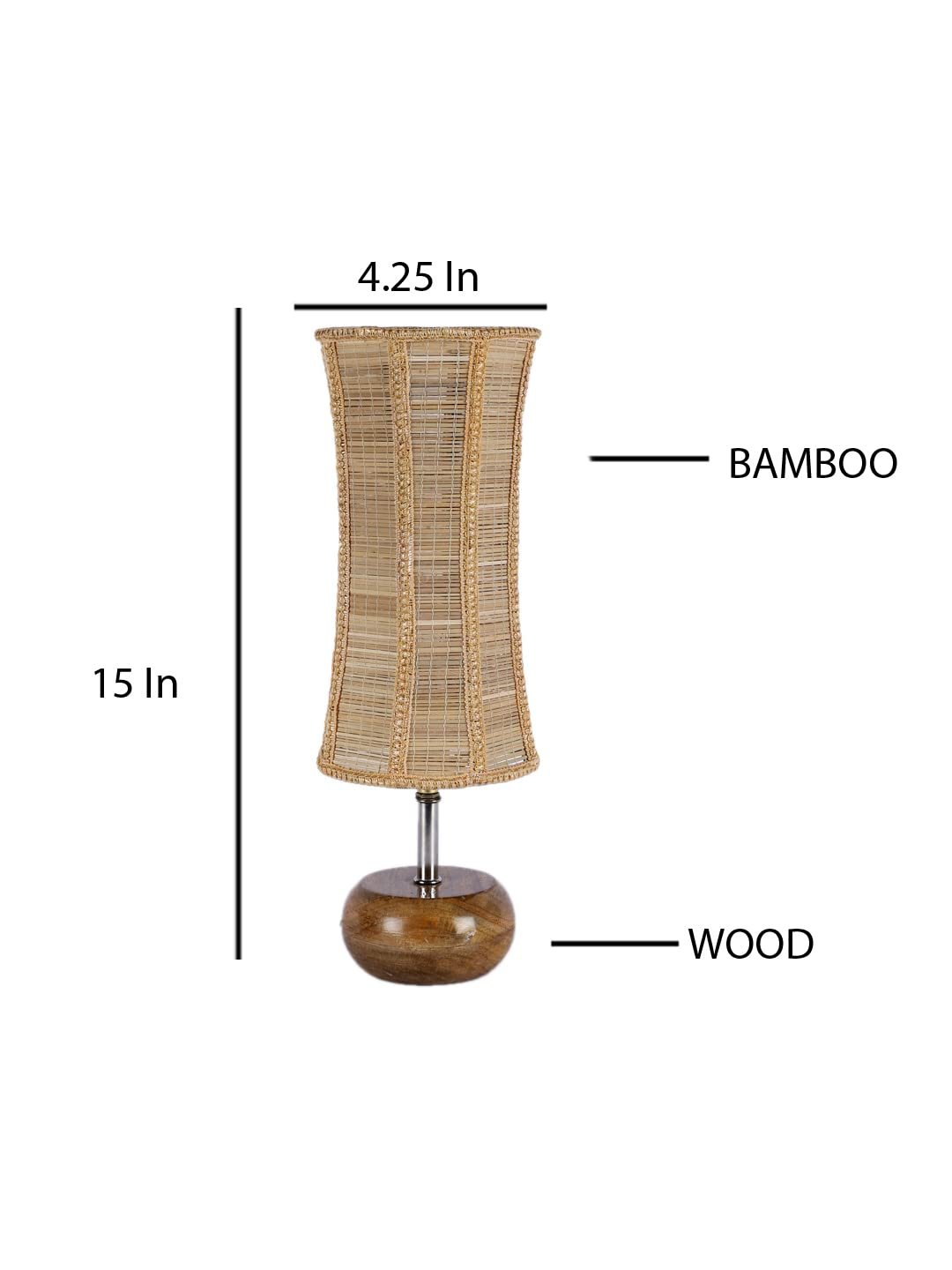 Wood Table lamp with Damru Bamboo Shade