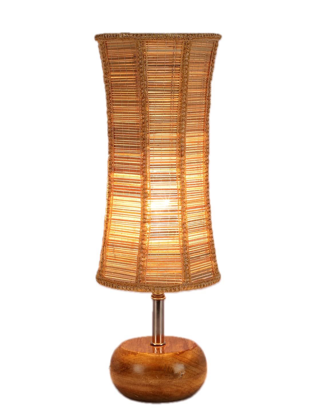 Wood Table lamp with Damru Bamboo Shade