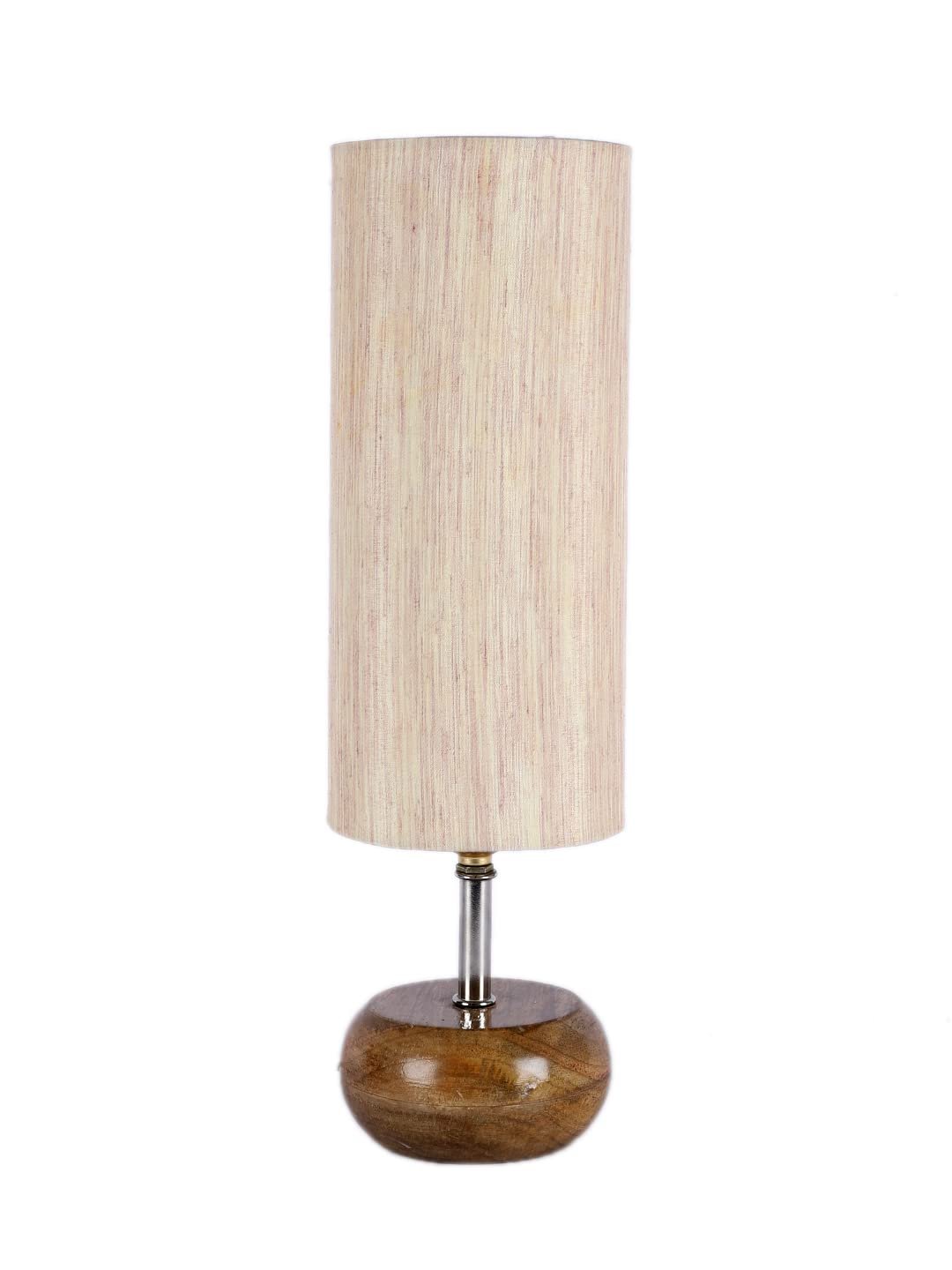 Wood Table lamp with Off-White Cotton Shade